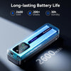 Phomemo portable printer with translucent casing highlighting its 2600 mAh battery, capable of printing over 200 sheets and 30 hours of standby.