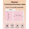Phomemo 3-inch zelfklevende ronde thermische etiketten voor verzendlabelprinter, roze ronde stickers